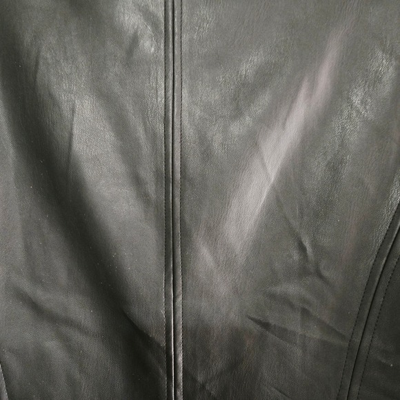 Donna Degnan Black Leather Collarless Zip Front Jacket Womens Made in USA Size 4 - Picture 8 of 11